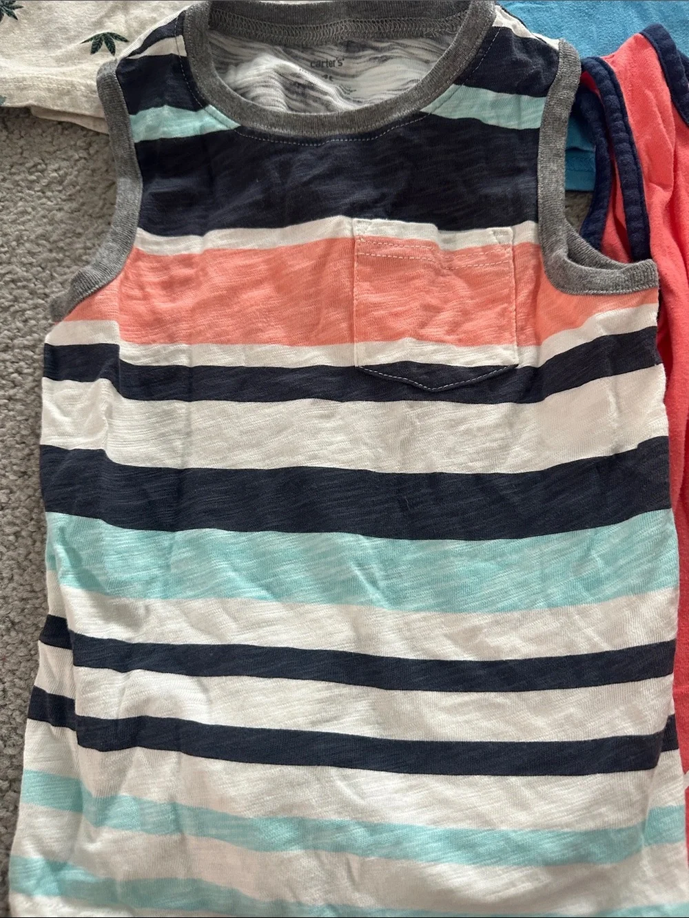 Carter's Boys 5-Pack Tank Tops - Coral, Blue, Green, White, Navy Stripes